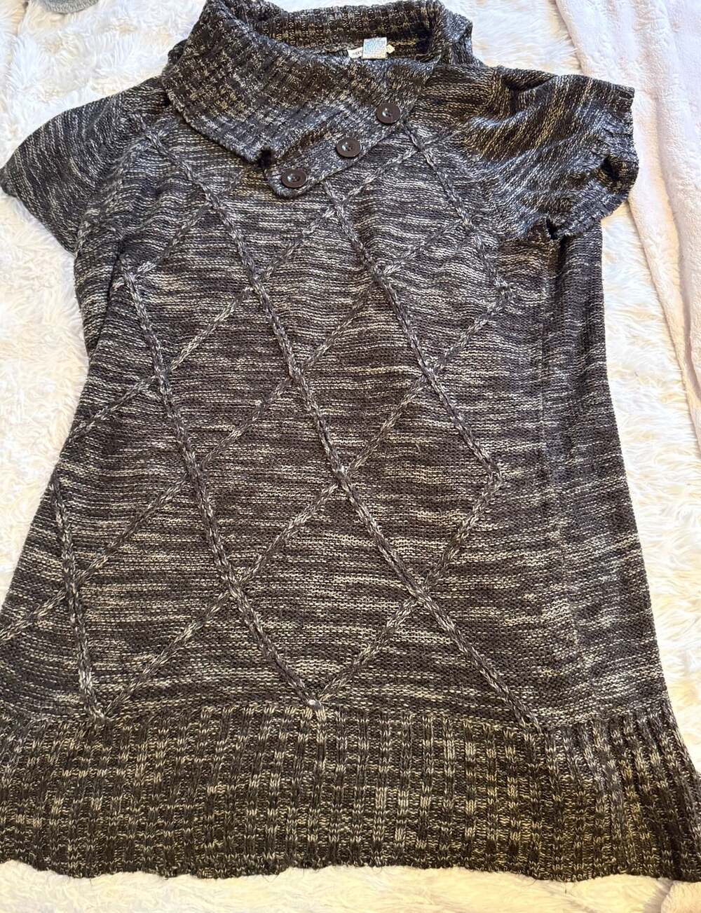 Reference Point Sweater Dress Size 3X Gray Black Short Sleeve Cowl Neck